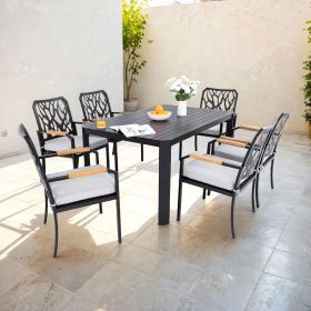 7-Piece Outdoor Patio Aluminum Furniture Set, Modern Dining Set with 6 Dining Chairs Sunbrella Fabric Cushioned, Nature-Inspired Branch-Like Back