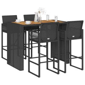 5 Piece Patio Bar Set without Cushions Black Poly Rattan Acacia