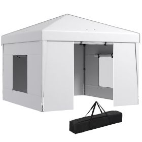Outsunny 9.7' x 9.7' Pop Up Canopy with Sidewalls, Portable Canopy Tent with 2 Mesh Windows, Reflective Strips, Carry Bag for Events, Outdoor Par