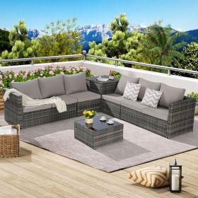 6 Pieces Patio Furniture Set,Outdoor Woven Sectional L- Shaped Patio Furniture