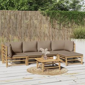 6 Piece Patio Lounge Set with Taupe Cushions Bamboo (Color: Brown)