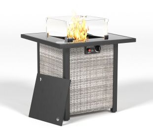 28 Inch Propane Fire Pit Table, Rattan & Wicker-Look (Color: as Pic)