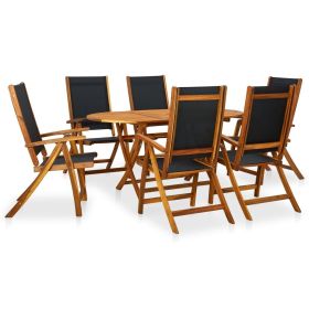 7 Piece Patio Dining Set Solid Acacia Wood (Color: Brown)