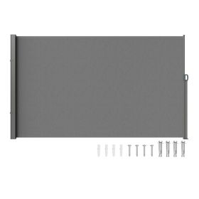 VEVOR Retractable Side Awning, 71''x 138'' Outdoor Privacy Screen, 180g Polyester Water-proof Retractable Patio Screen (Color: Gray, size: 71 x 138 inch)