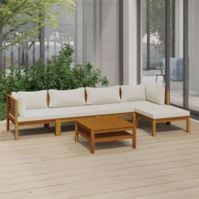 6 Piece Patio Lounge Set with Cream Cushion Solid Acacia Wood (Color: Cream)
