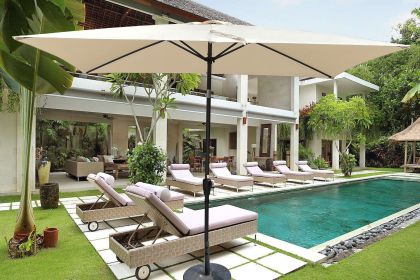 6 x 9ft Patio Umbrella Outdoor Waterproof Umbrella with Crank and Push Button Tilt without flap for Garden Backyard Pool Swimming Pool Market (Color: Tan)