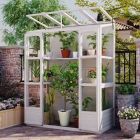 78-inch Wooden Greenhouse Cold Frame with 4 Independent Skylights and 2 Folding Middle Shelves, Walk-in Outdoor Greenhouse (Color: White, Material: Wood)